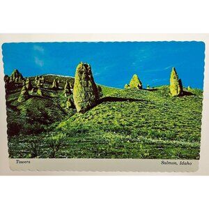 Vintage Postcard Salmon Idaho Towers Lewis and Clark Historical Landmark Hwy 93